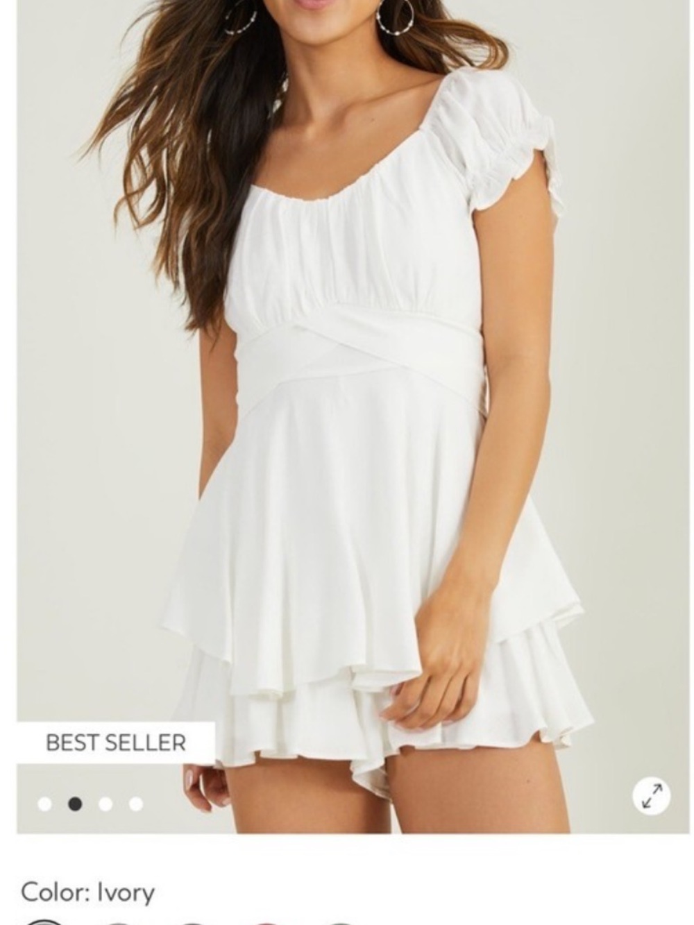 Altar'd State Ivory Ruffled Mini Dress with Puff Sleeves